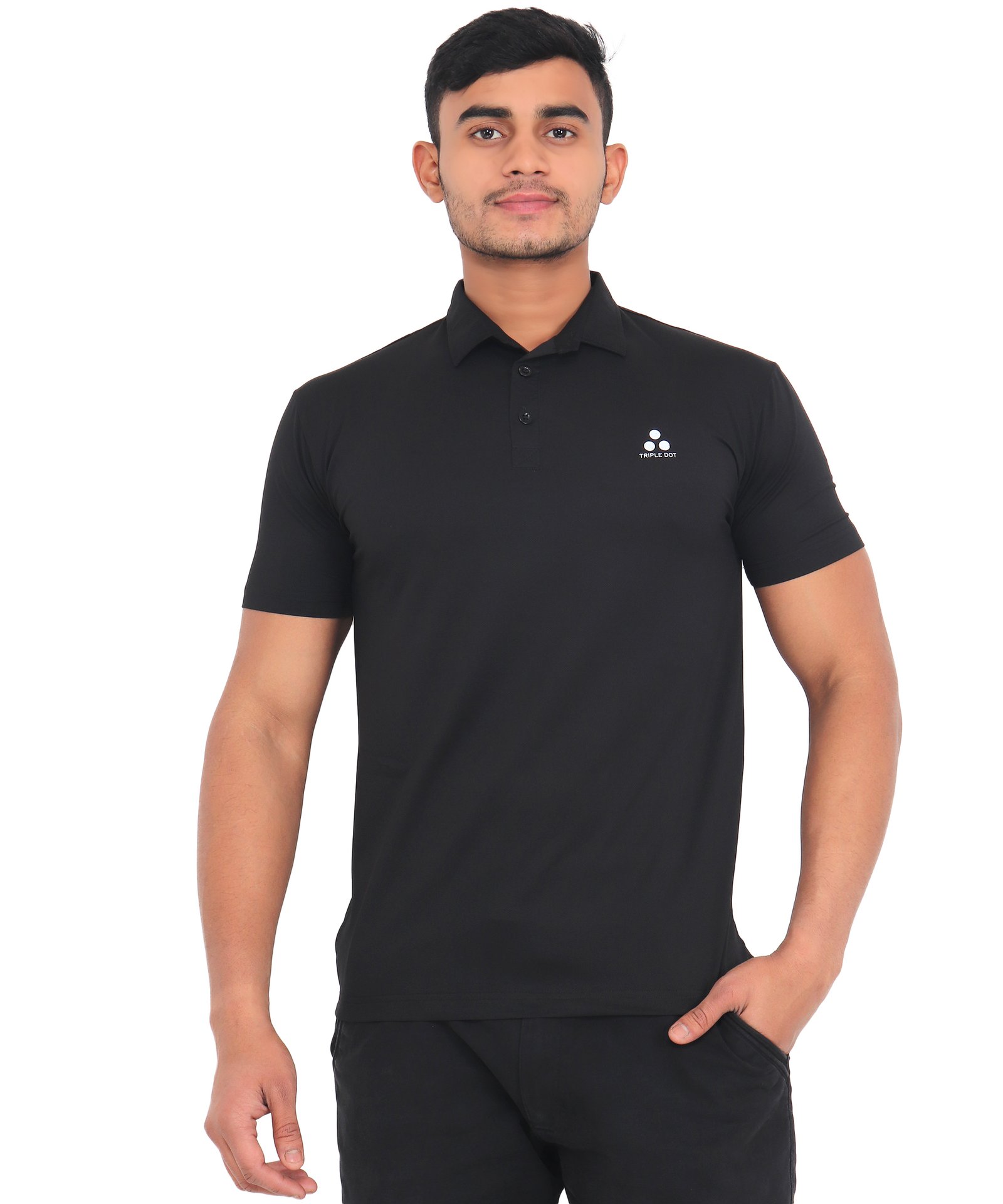 Triple Dot Men's Black Polyester Polo
