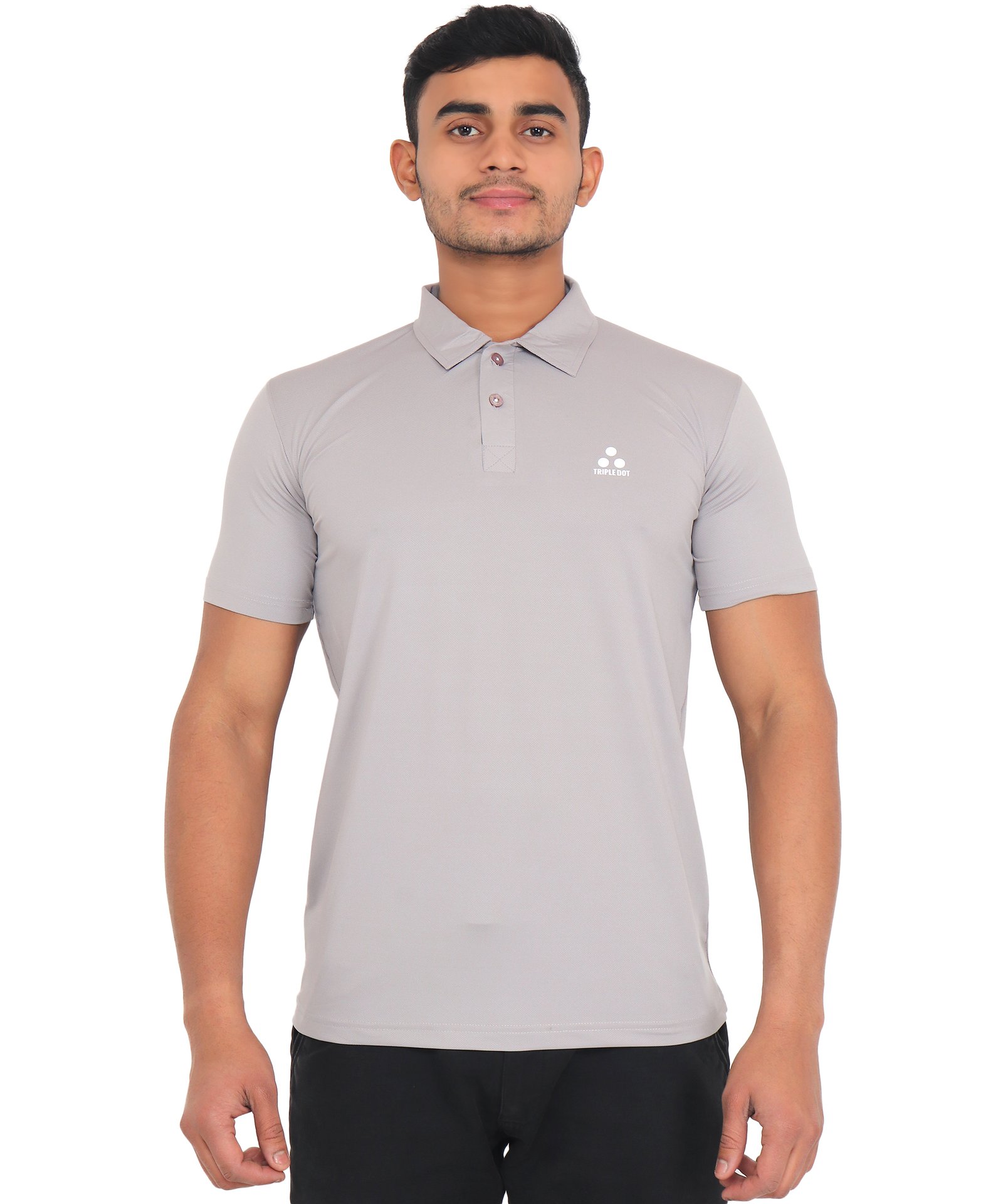 Triple Dot Men's Grey Polyester Polo