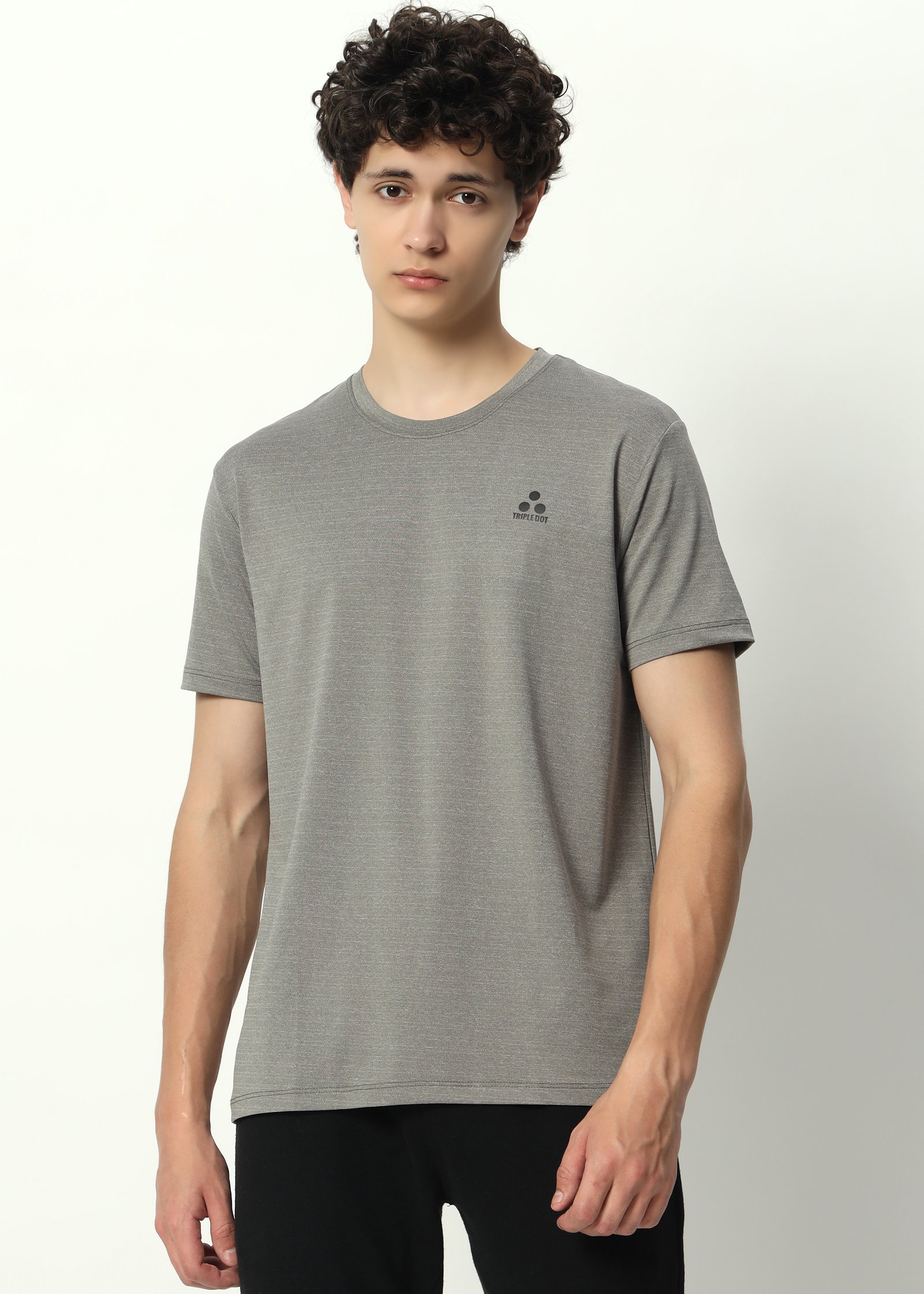 Triple Dot Men's Charcoal Grey Polyester T-Shirt
