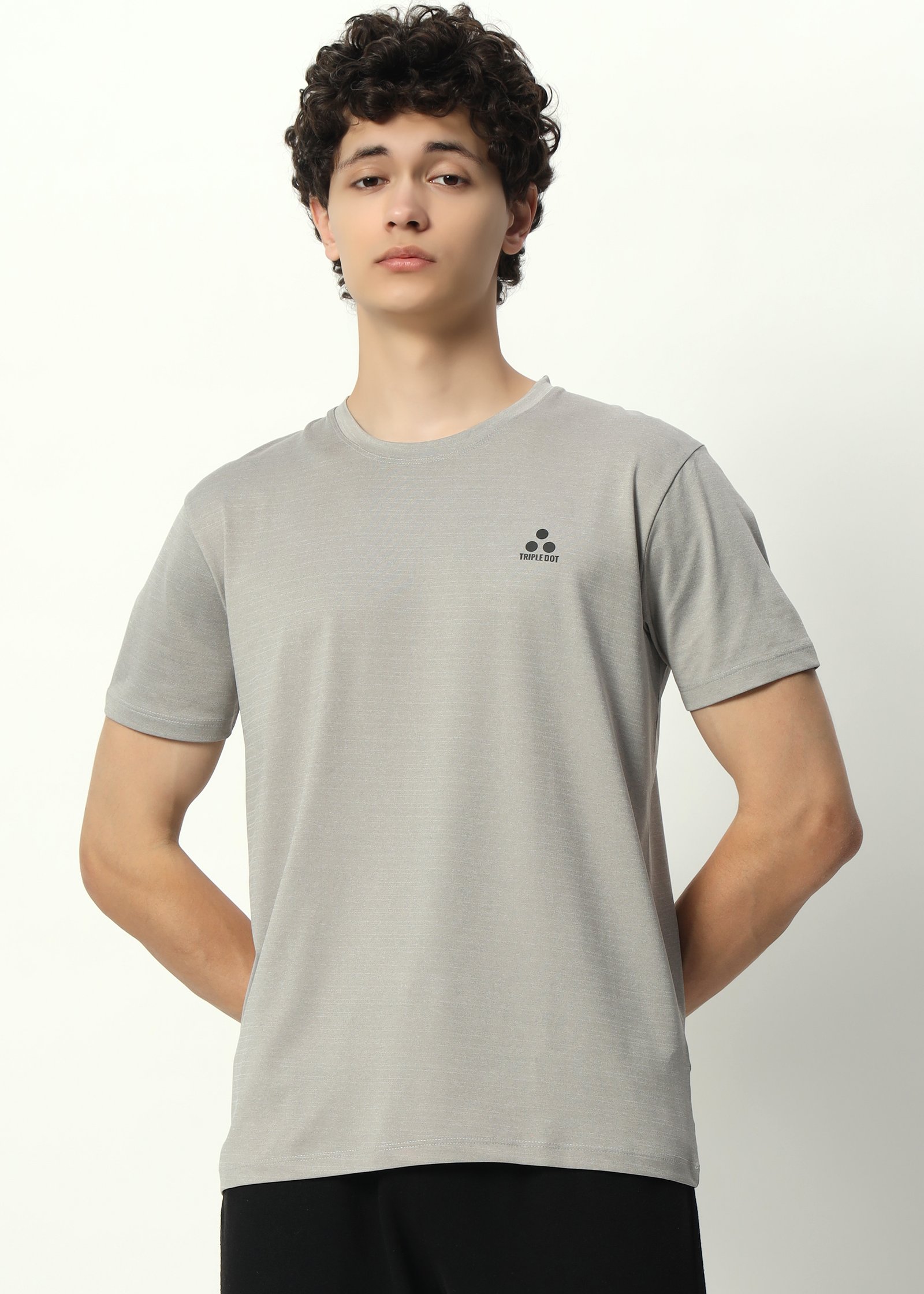 Triple Dot Men's Grey Polyester T-Shirt