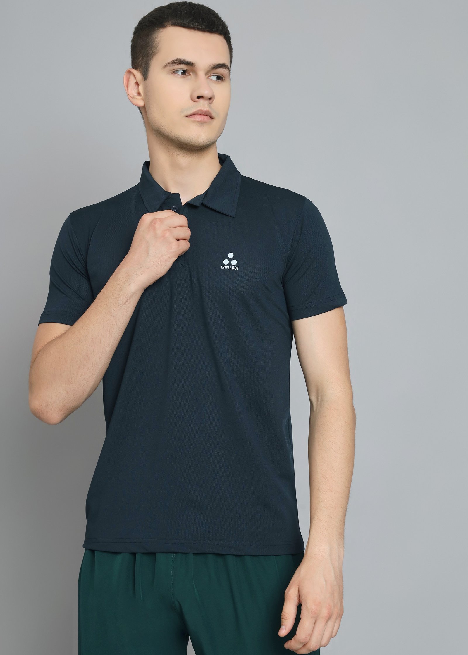 Triple Dot Men's Navy Blue Dry-Fit Polo