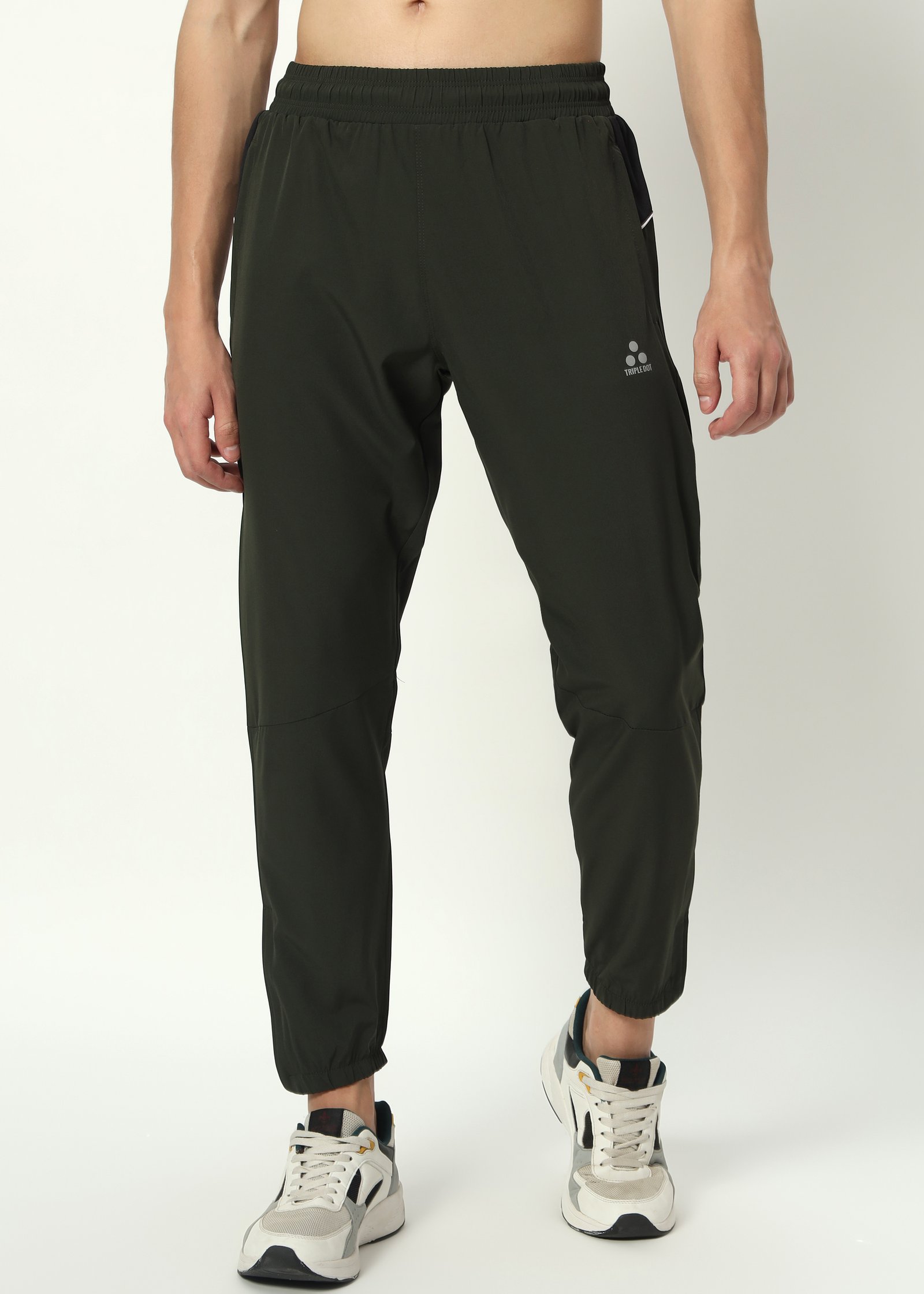 Triple Dot Men's Solid Olive Green Polyester Trackpants