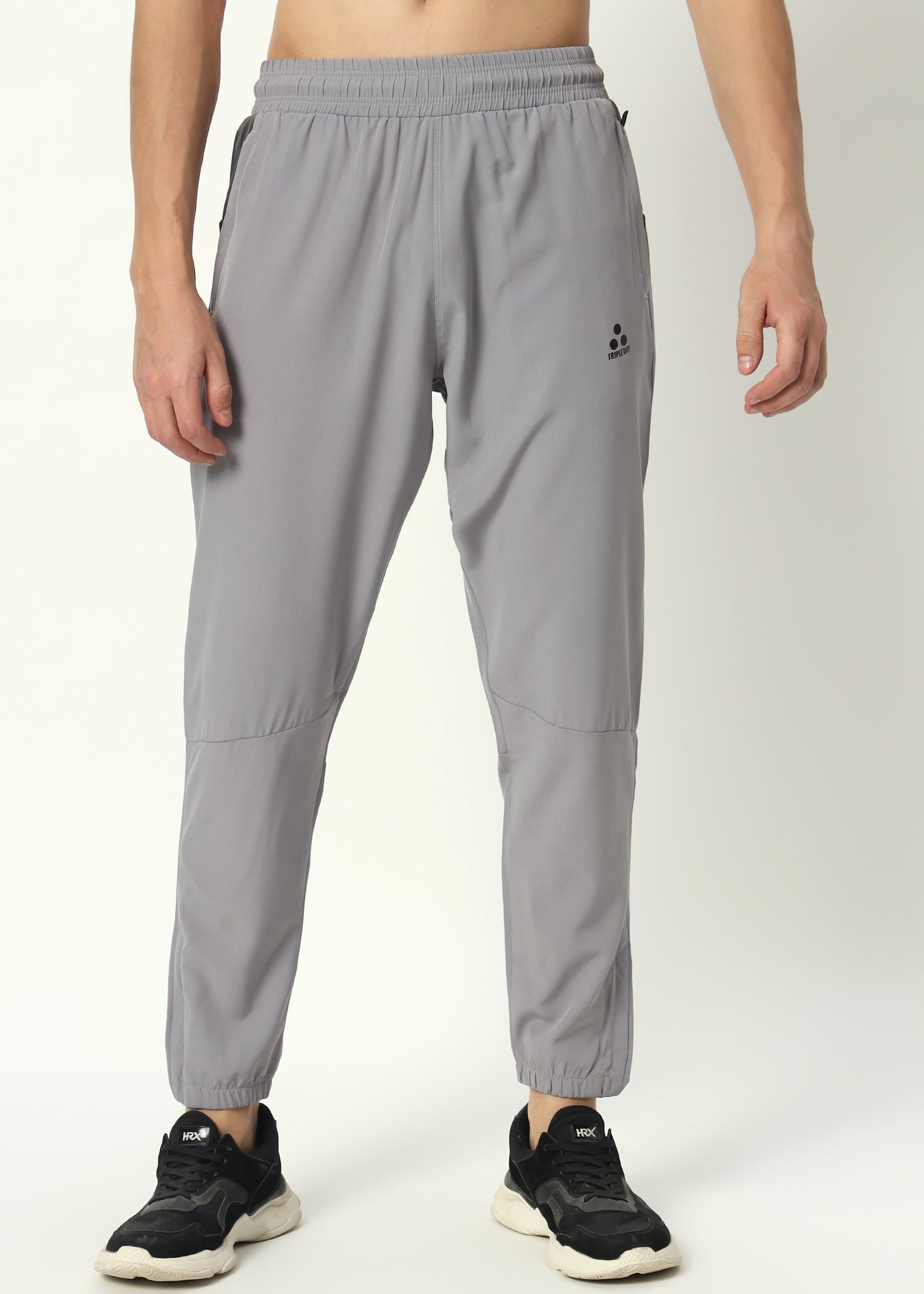 Triple Dot Men's Solid Light Grey Polyester Trackpants