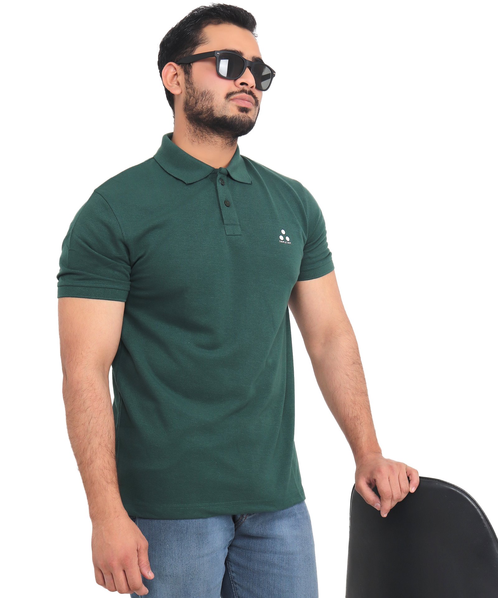 Poly-Cotton Bottle Green Polo T-Shirt for Men