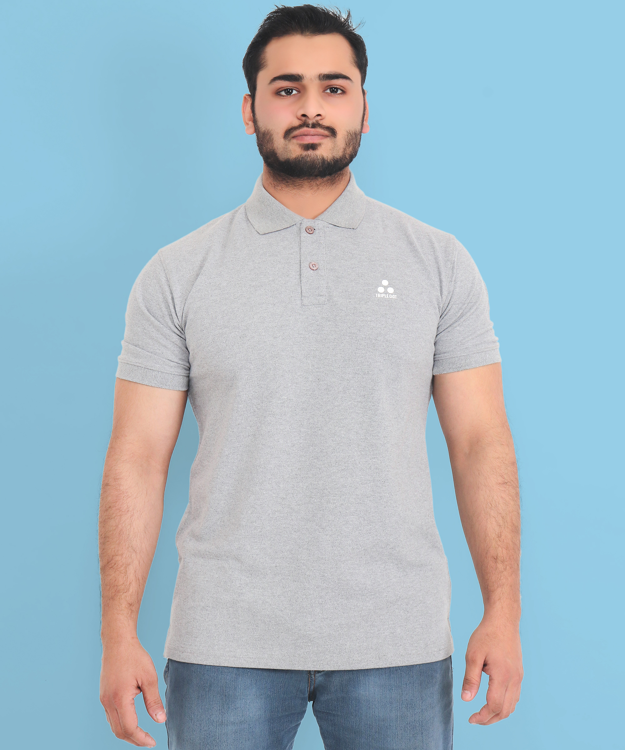 Poly-Cotton Melange Grey Polo T-Shirt