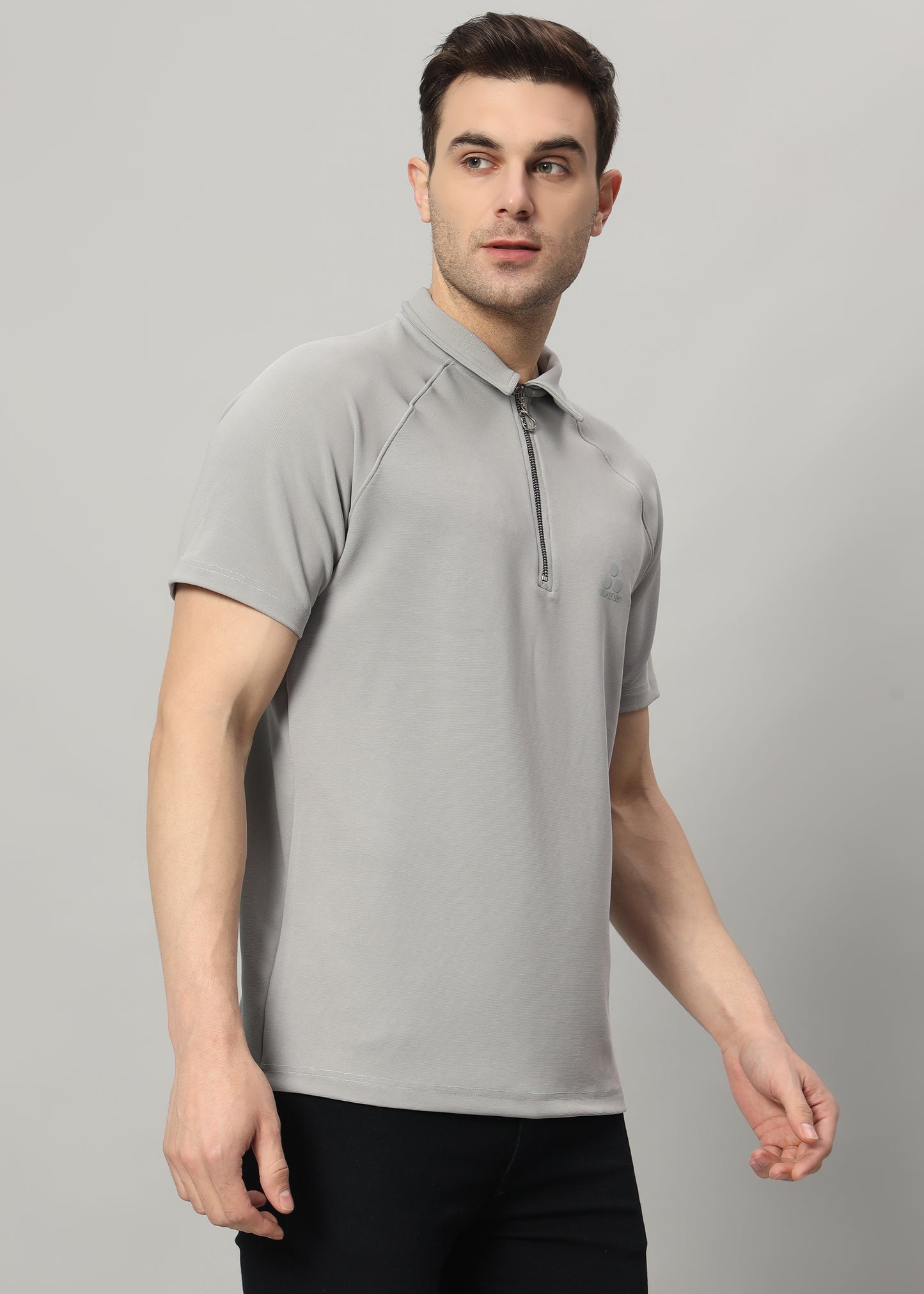 Zipper Grey Polo T Shirt
