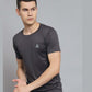 "front view of men's solid sports running T-shirt charcoal grey"