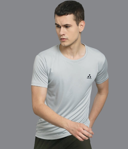 "Athletic fit men's sport t-shirt in white, suitable for workouts and active wear."