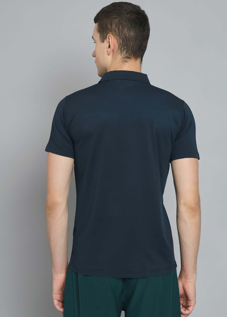 Men's Navy Blue Polo Neck T-Shirt | Active Fit Tee