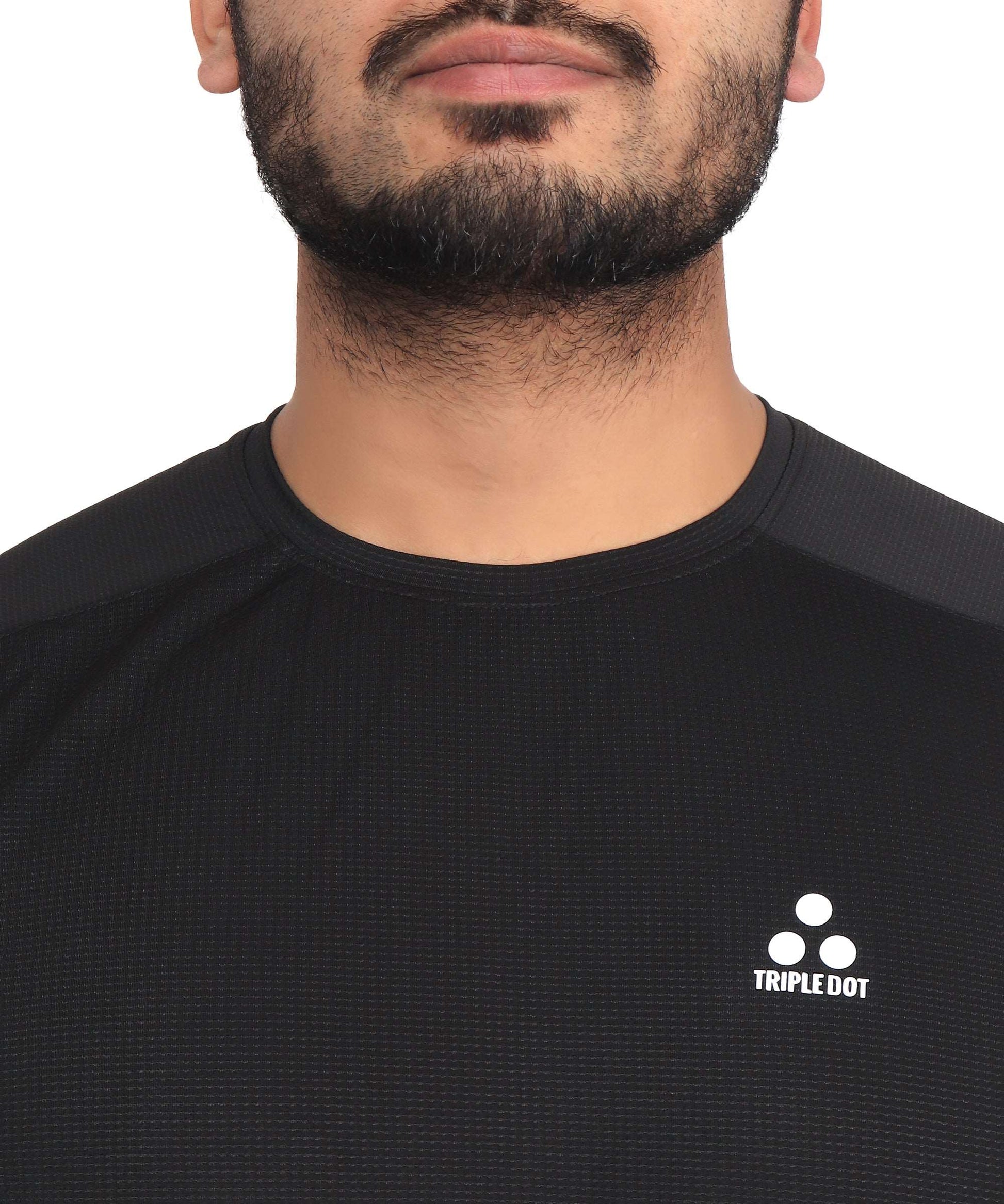Triple Dot Black Dri Fit Polyester Drop Shoulder Sports T shirt for Men