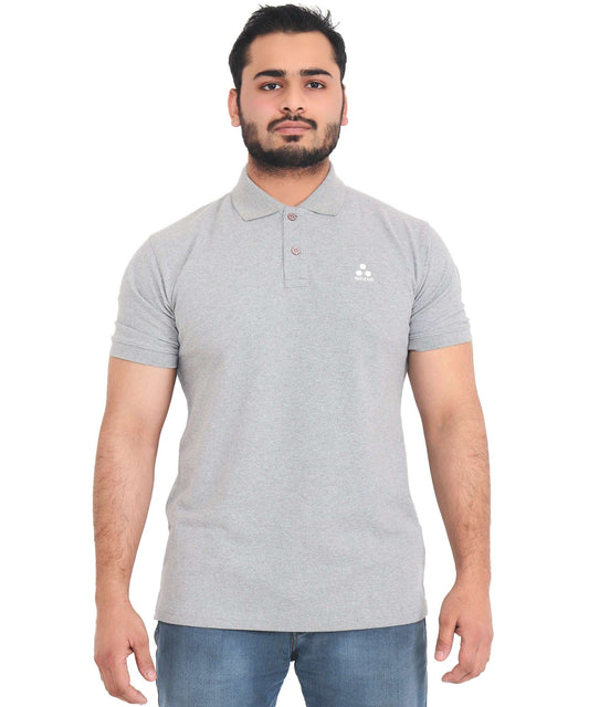 Men's Solid Polo Neck T-shirt in Grey