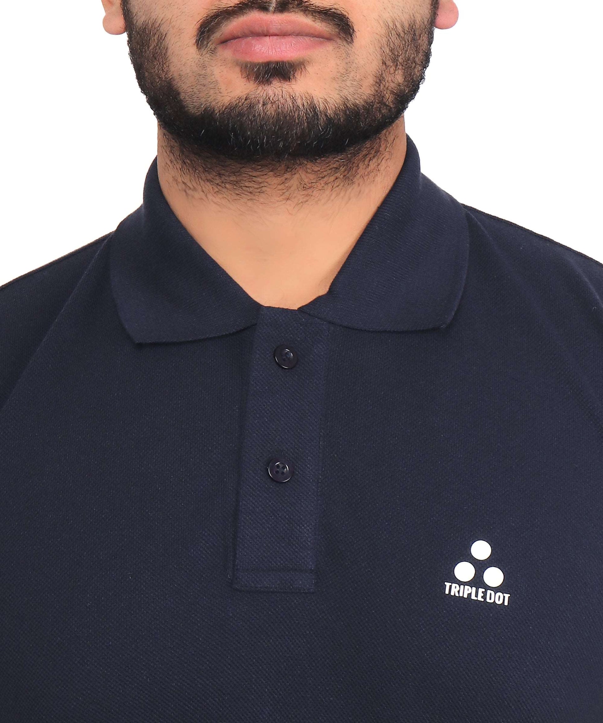 Triple Dot Double Pique Navy Blue Polycotton Premium Polo T shirt for Men