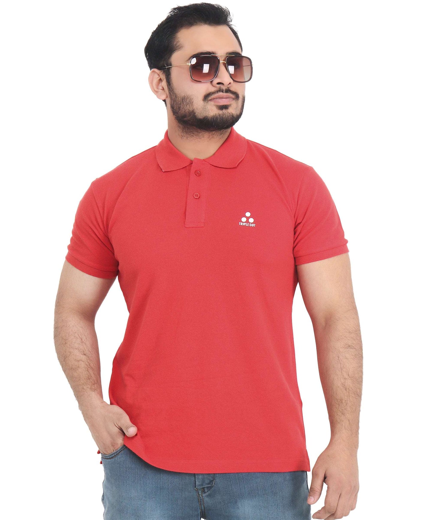 Triple Dot Double Pique Red Polycotton Premium Polo T shirt for Men
