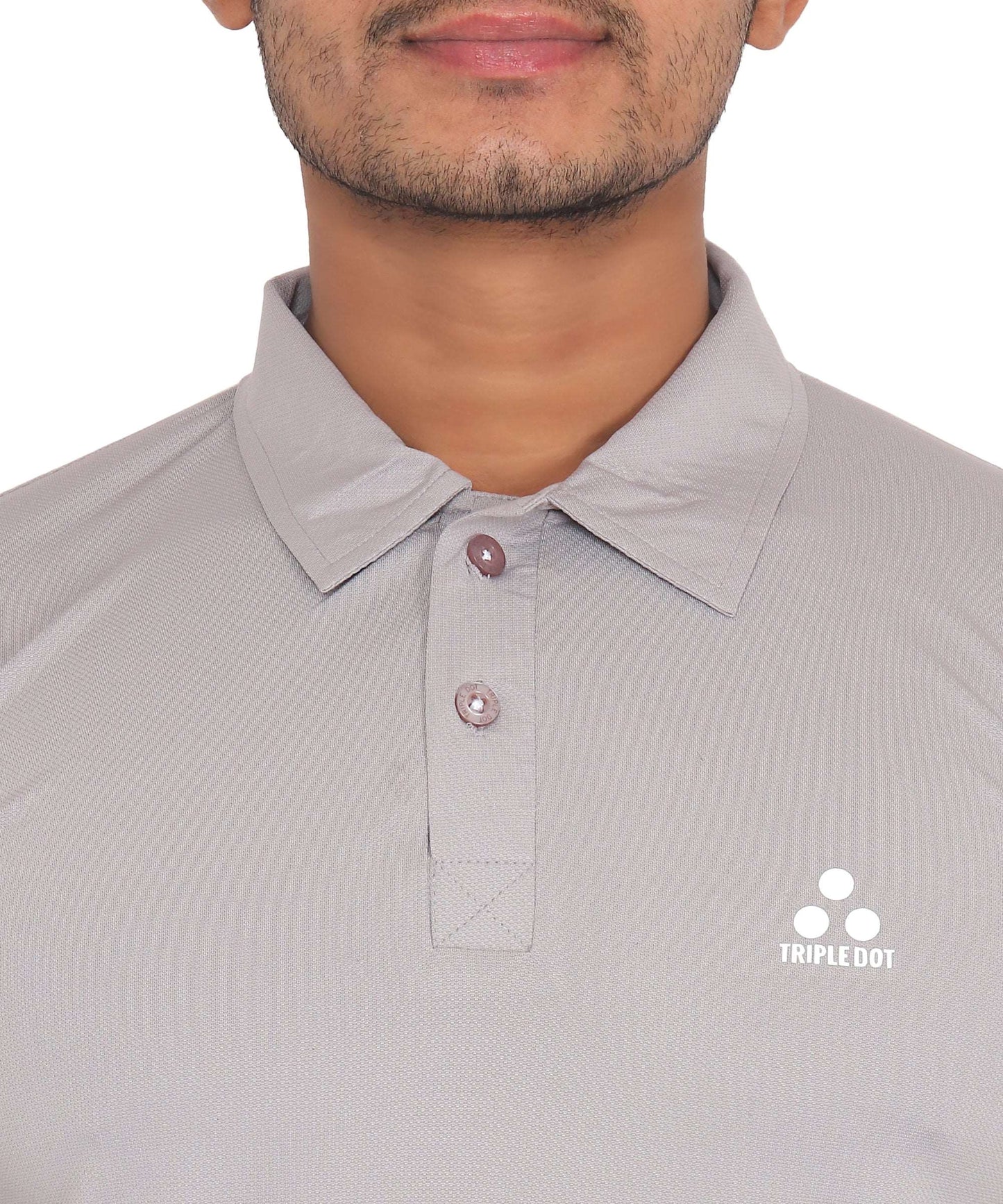 Triple Dot Grey Polyester Polo Neck T shirt for Men