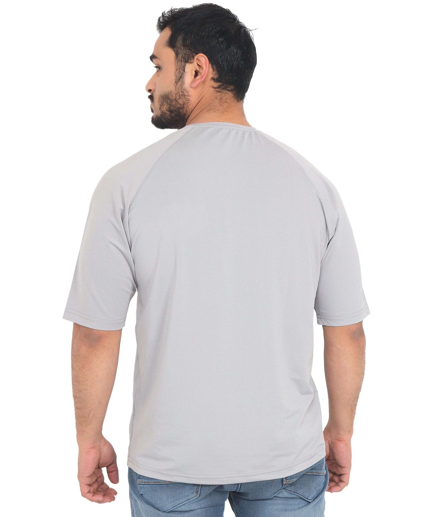 Triple Dot Light Grey Dri Fit Polyester Drop Shoulder Sports T shirt for Men