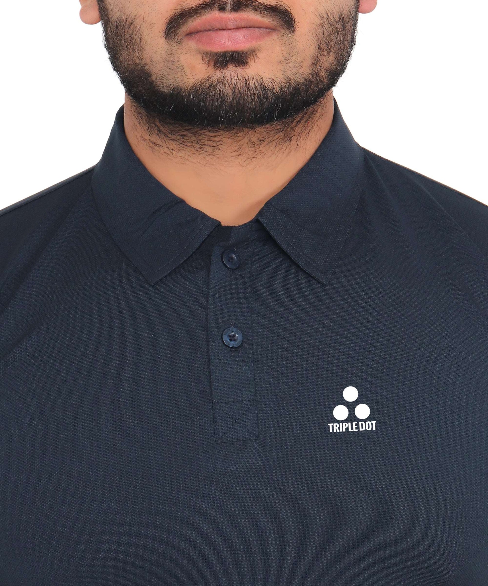 Triple Dot Polyester Navy Blue Polo Neck Premium T shirt for Men