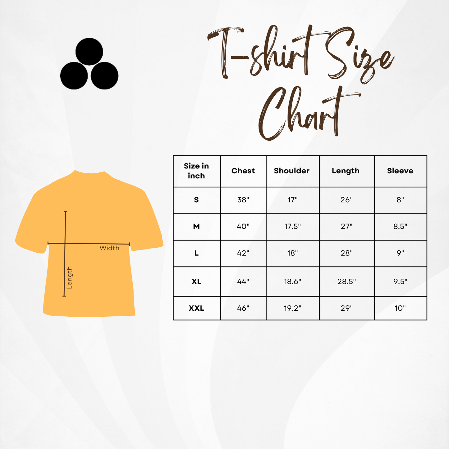 Size chart of triple dot clothings