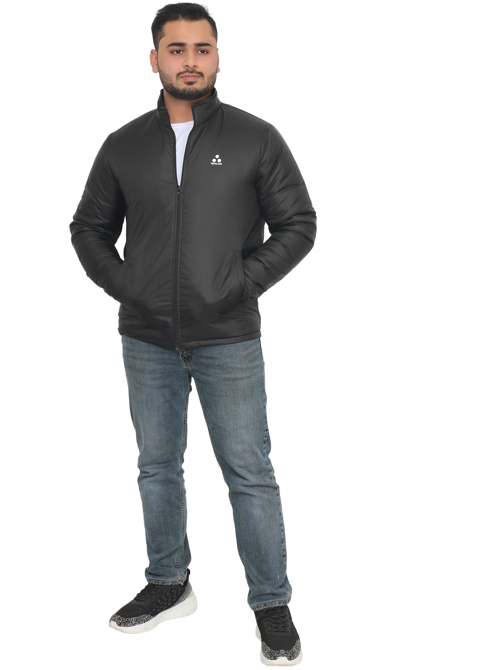 Triple Dot Solid Black Bomber Winter Jackets for Men's - Triple Dot Clothings