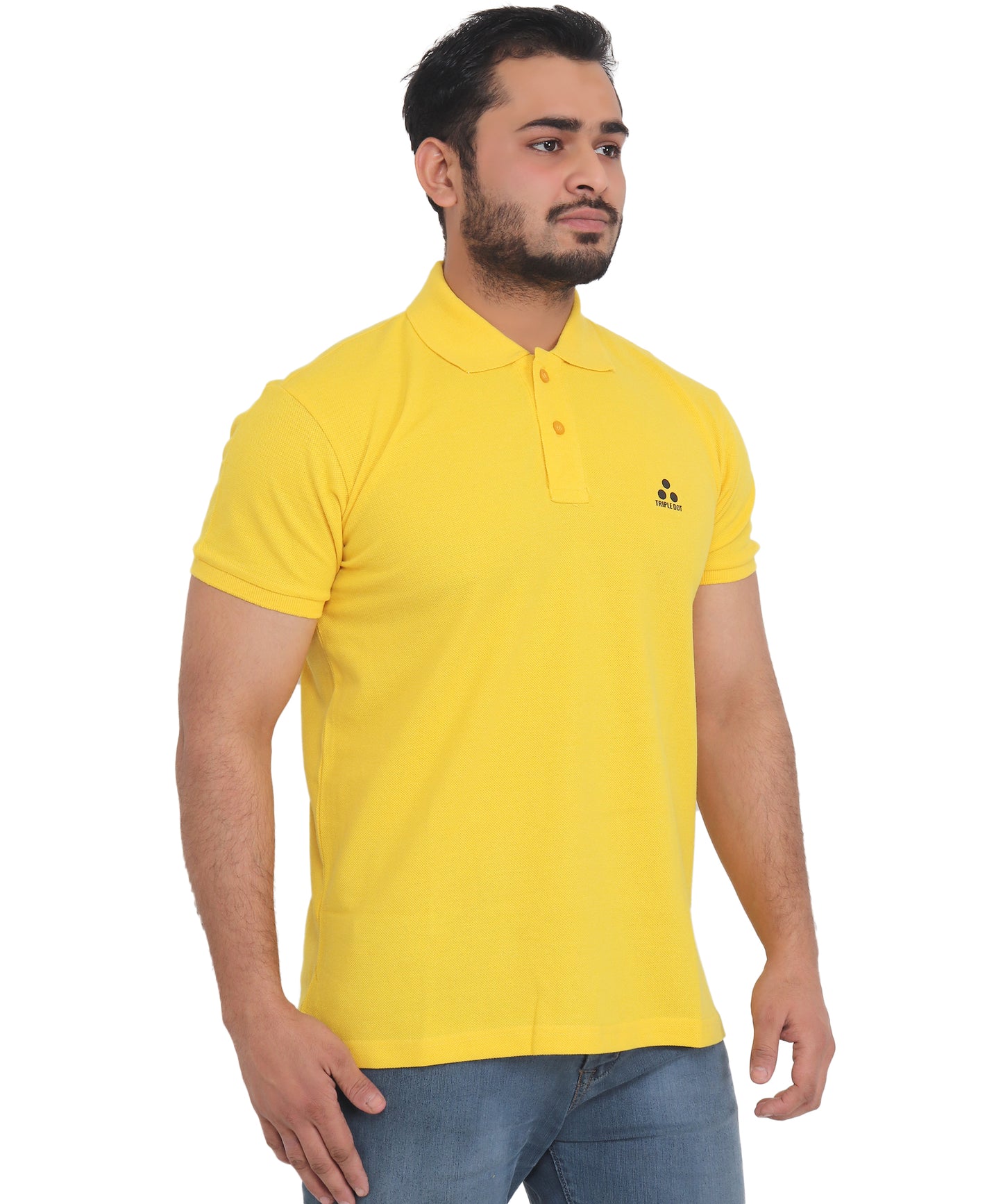 Solid Yellow Color Poly Cotton Regular Fit Men's T-Shirt - Triple Dot Clothings