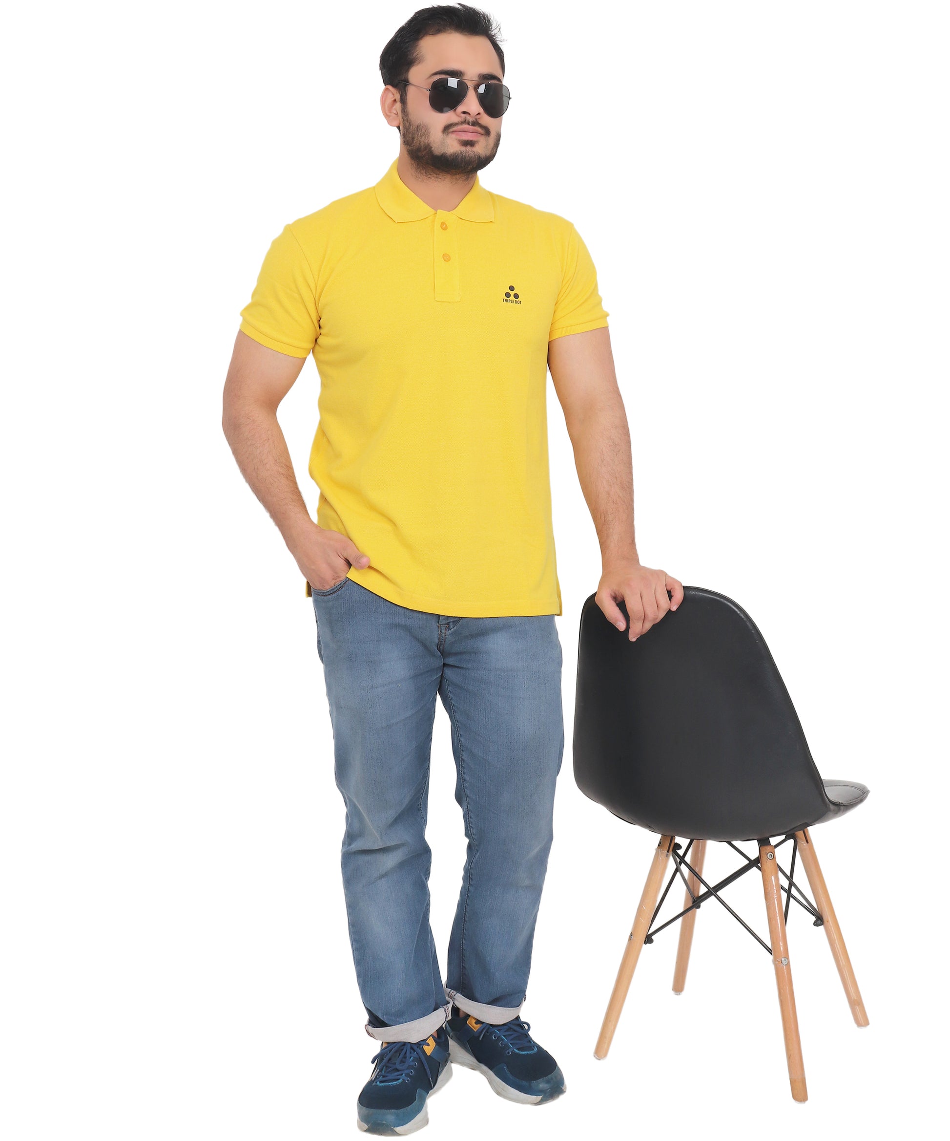 Solid Yellow Color Poly Cotton Regular Fit Men's T-Shirt - Triple Dot Clothings