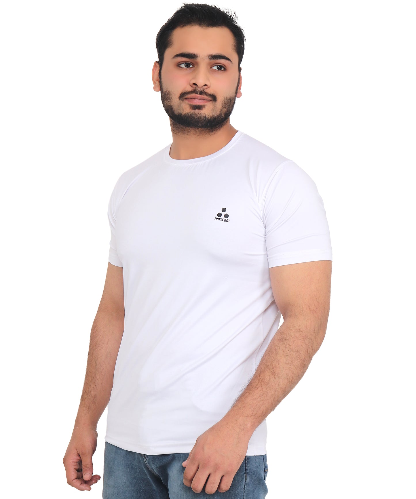 Triple Dot White Polyester Round Neck Sport T shirt for Men - Triple Dot Clothings