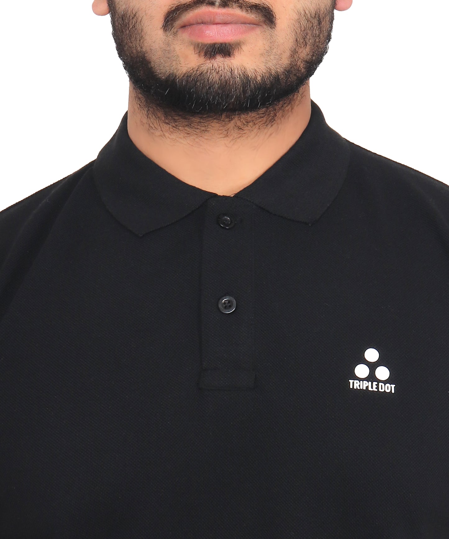 Triple Dot Double Pique Black Polycotton Premium Polo T-Shirt for Men - Triple Dot Clothings