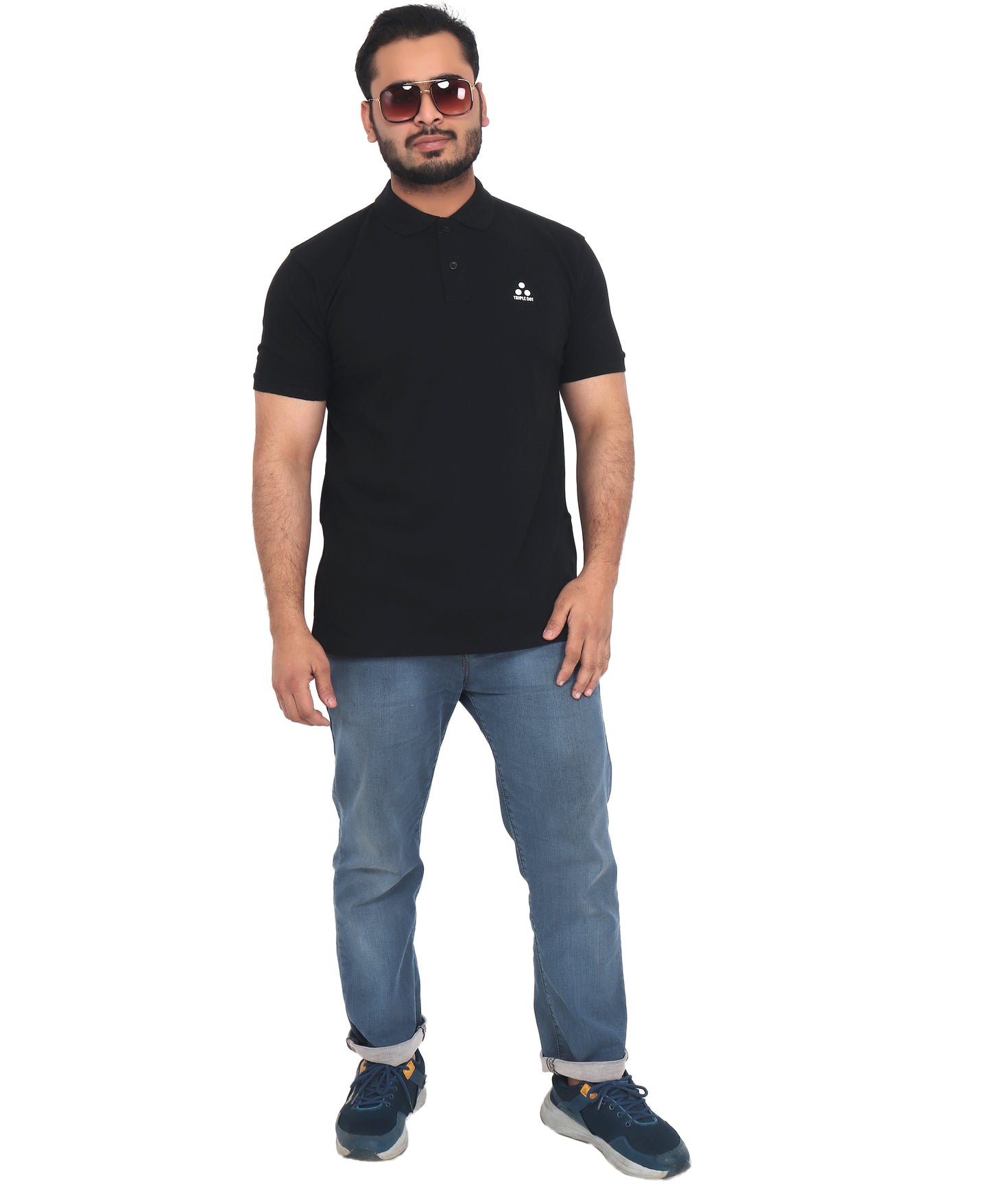 Triple Dot Double Pique Black Polycotton Premium Polo T-Shirt for Men - Triple Dot Clothings