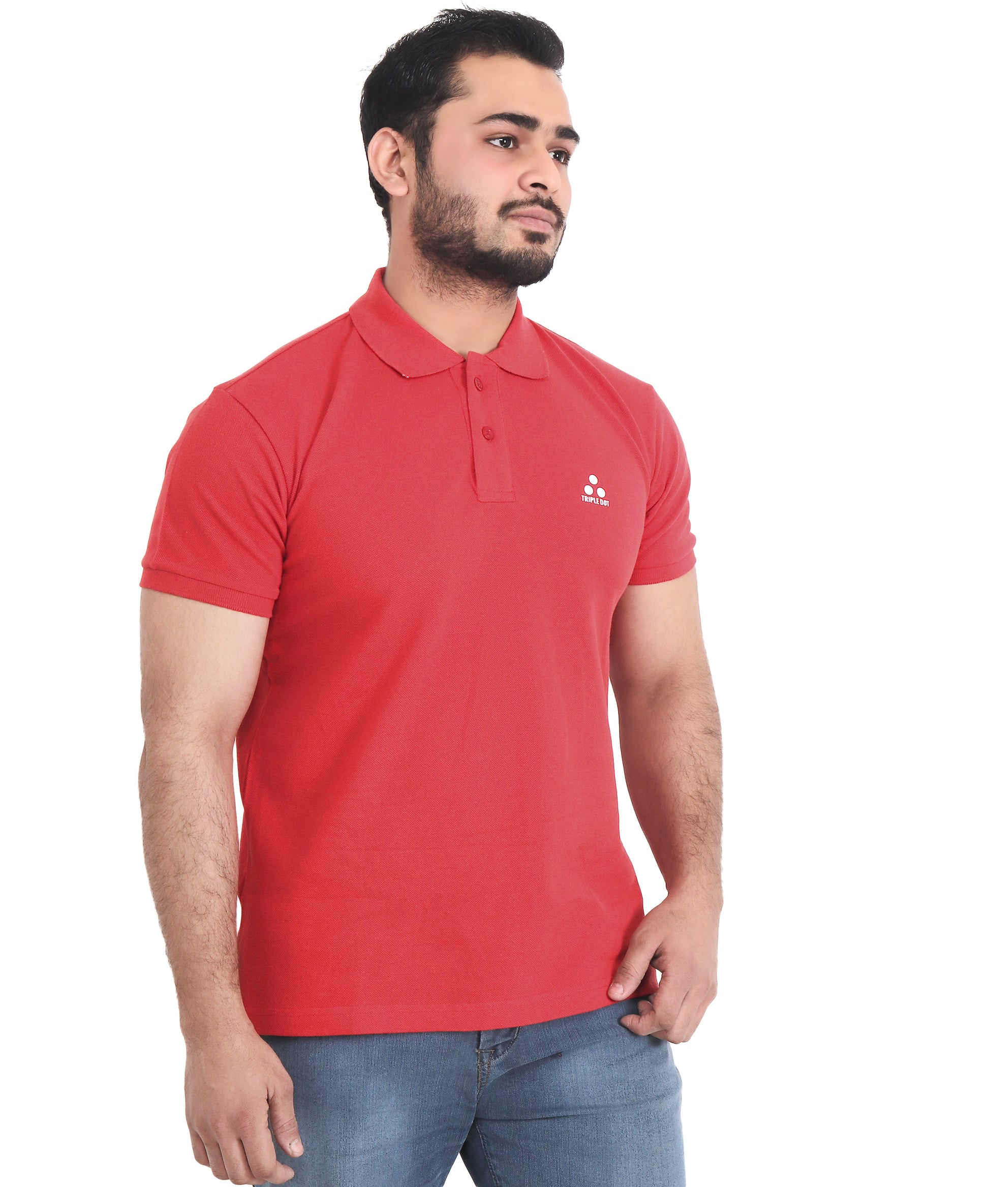 Solid Red Poly Cotton Regular Fit Men's T-Shirt - Triple Dot Clothings