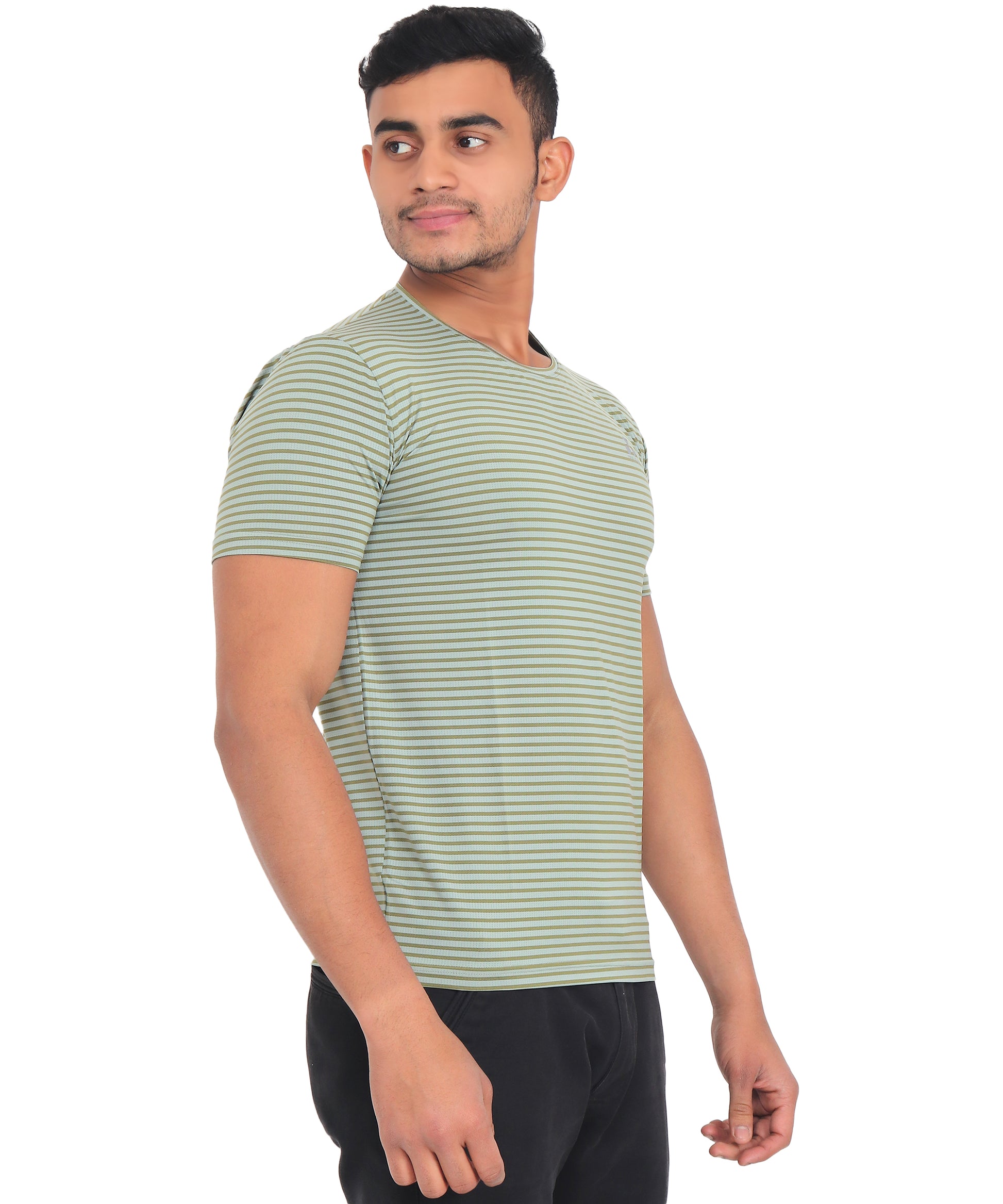 Triple Dot Green Strip Pattern Dri Fit Polyester T shirt for Men - Triple Dot Clothings