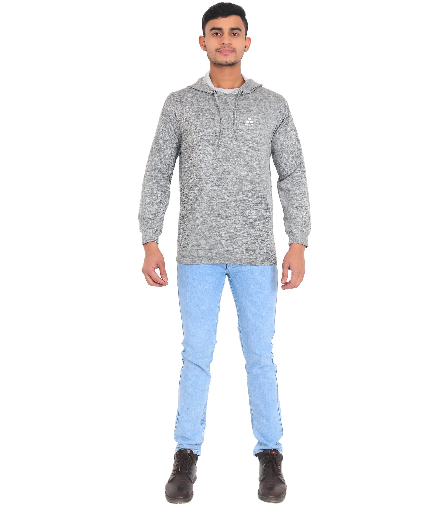 Triple Dot Clothing Grey Melange Mens Hooded Slub Sweatshirt - Triple Dot Clothings