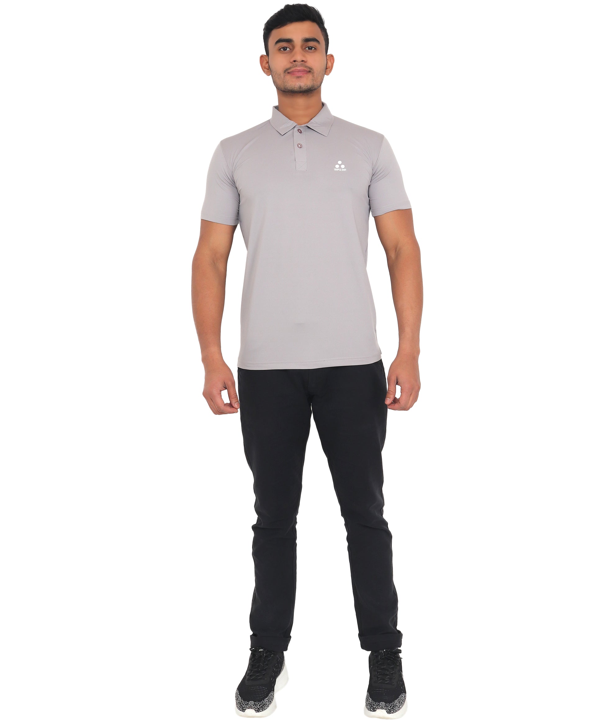 Triple Dot Grey Polyester Polo Neck T shirt for Men - Triple Dot Clothings