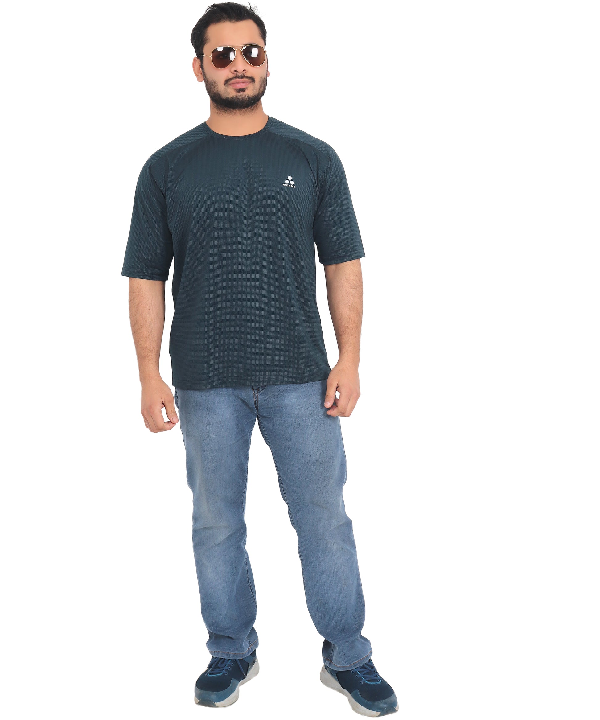 Triple Dot Royal Blue Dri Fit Polyester Drop Shoulder Sports T shirt for Men - Triple Dot Clothings
